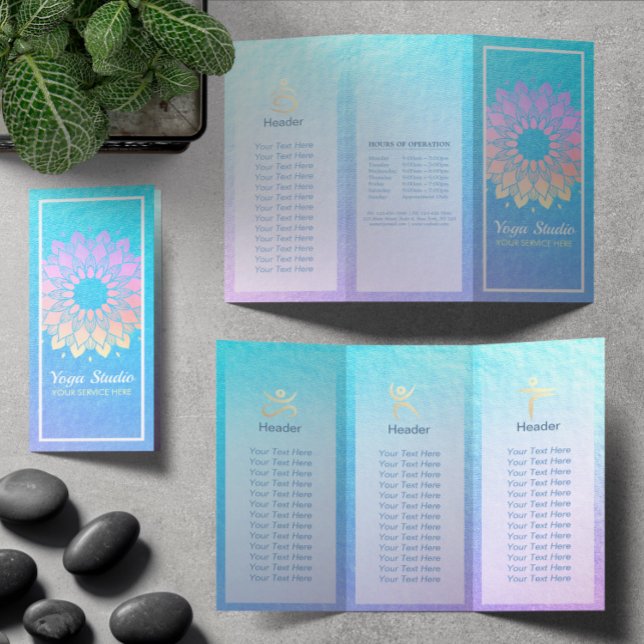 Yoga Studio Tri-Fold Brochure Lotus Floral Mandala (Créateur téléchargé)