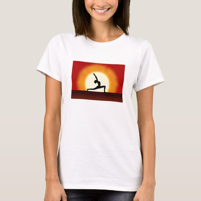Yoga Sunrise Posing Silhouette Dames T-Shirts (Devant)