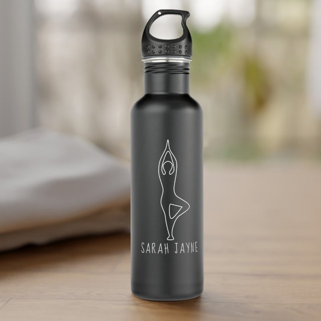 Yoga Tree Pose Hiérarchique Matte Bouteille d'eau  (Add your name and enjoy your new water bottle)