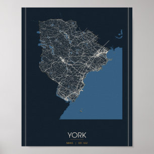 York, carte de rue poster de Maine (Nuit) – Fondée