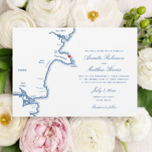 York Maine Élégant Carte de Mariage Navy