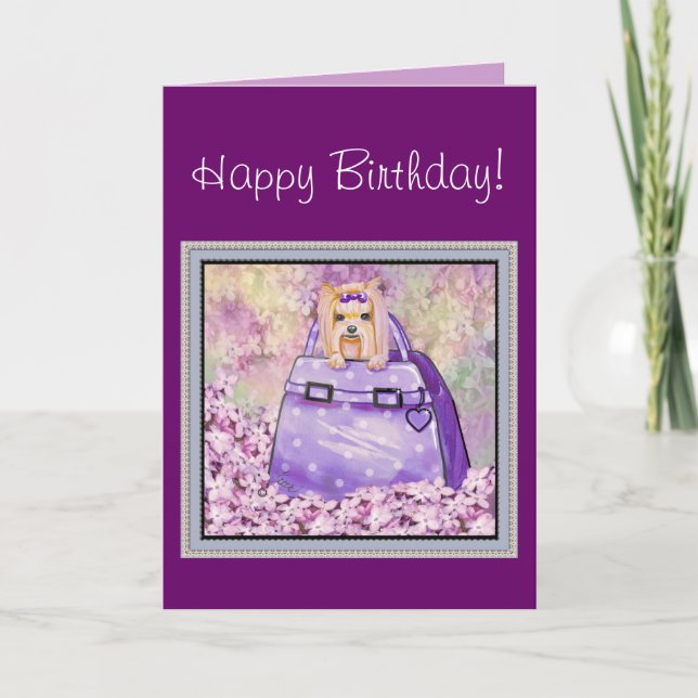 Yorkie à Lilacs Carte d'anniversaire (Devant)