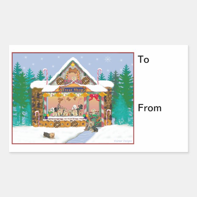 Yorkie Christmas Gingerbread Tags cadeaux Stickers (Devant)