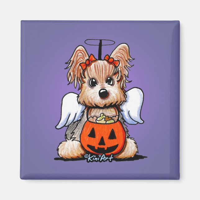Yorkie Halloween Angel Magnet (Devant)