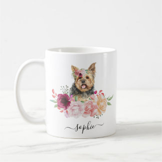 Yorkie Nom personnalisé Mug café floral