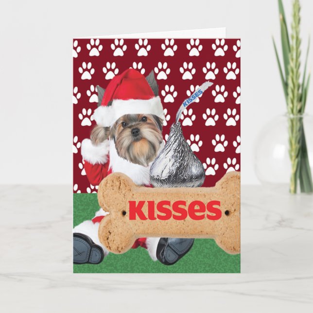 Yorkie Puppy Kiss Cartes de Noël (Devant)