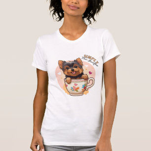 Yorkie Tea Cup "Simply Tea-Rrific" T-shirt femme