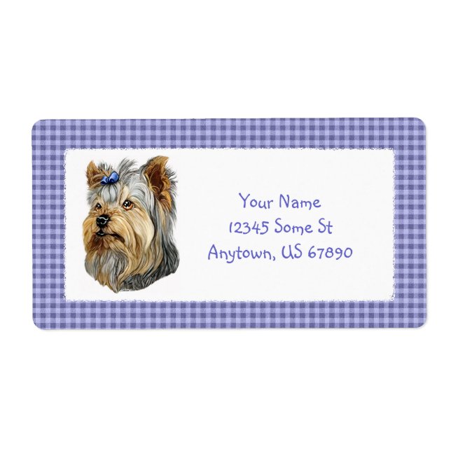 Yorkshire Terrier Bust Blue Bow Étiquettes (Devant)