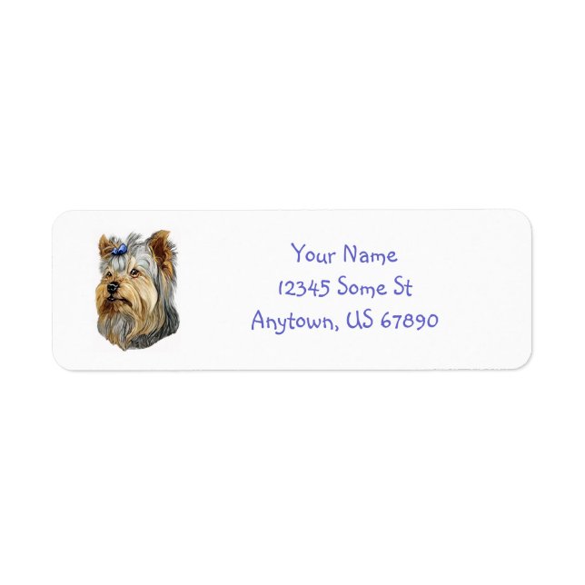 Yorkshire Terrier Bust Blue Bow Étiquettes (Devant)
