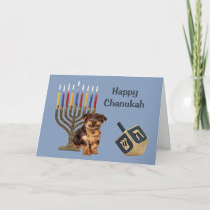 Yorkshire Terrier Chanukah Carte Menorah Dreidel
