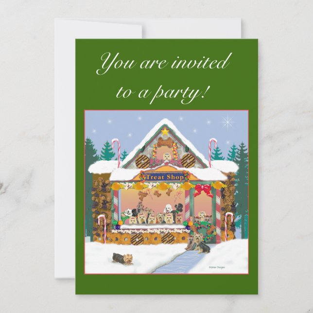 Yorkshire Terrier Christmas Treat Shop Invitations (Devant)