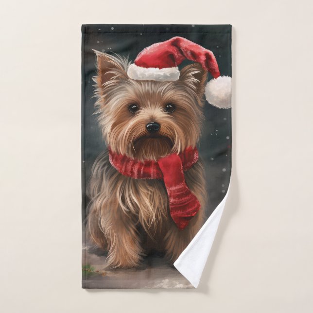 Yorkshire Terrier Dog dans la neige Noël (Serviette à main)