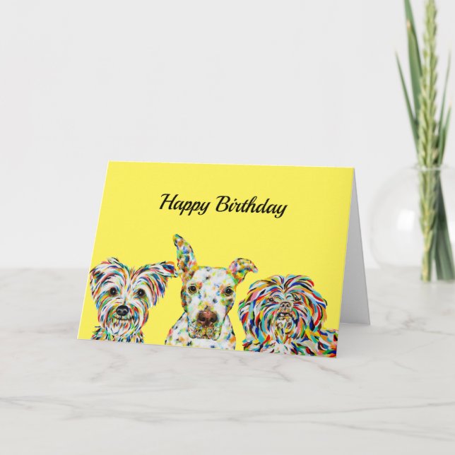 Yorkshire terrier, Pitbull, Shih Tzu Carte Anniver (Devant)