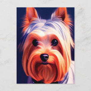 Yorkshire Terrier Portrait bleu 003 Carte postale