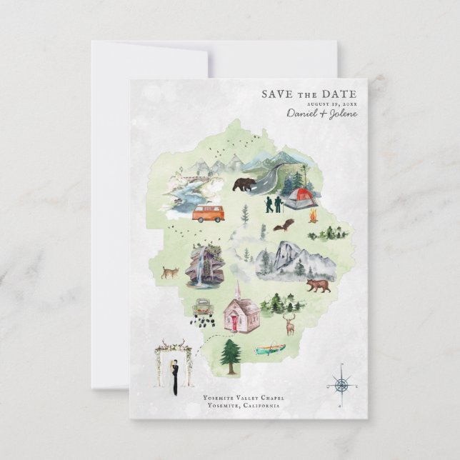 Yosemite | Carte d'itinéraire de mariage de destin (Devant)