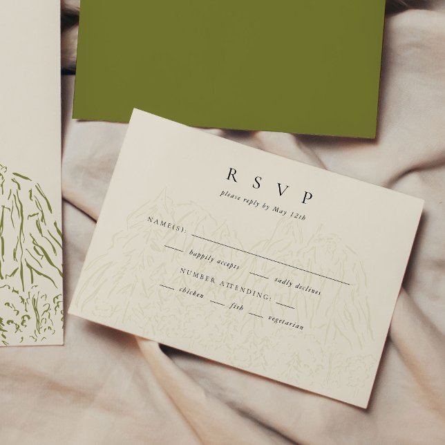 Yosemite National Park Line Art  Réponse au mariag (Yosemite National Park Line Art Wedding RSVP Card)