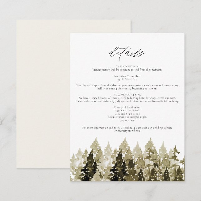 YOSEMITE Russe Aquarelle Pine Arbre Détails Carte (Devant / Derrière)