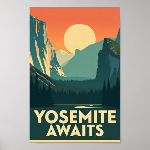 Yosemite vous attend - Affiche de voyage rétro