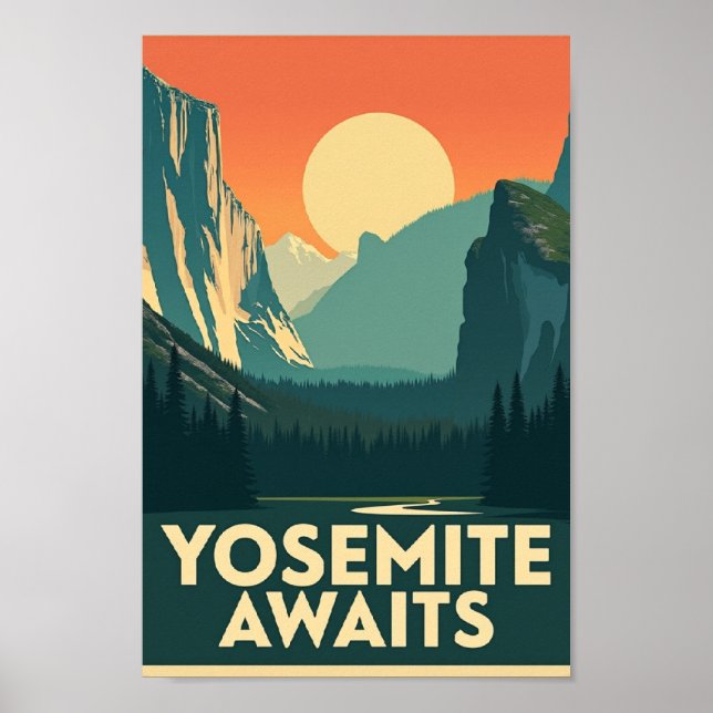 Yosemite vous attend - Affiche de voyage rétro (Devant)