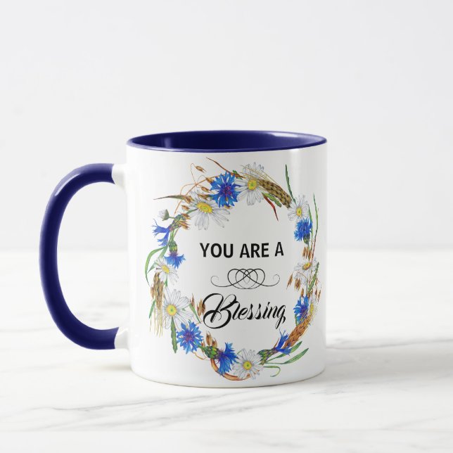 You Are A Blessing Ceramic Coffee Mug - Navy Blue (Gauche)