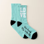 You Knock My Socks<br><div class="desc">Dites-le avec amour ! Le cadeau parfait à donner lors du dîner de répétition, le marié adorera recevoir ces chaussettes de vous. Personnalisez-les comme vous le souhaitez, ces chaussettes sont disponibles dans n'importe quelle couleur, parfait pour correspondre à vos couleurs mariages. Recherchez d'autres idées amusantes dans la collection de The...</div>
