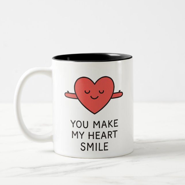 "YOU MAKE MY HEART SMILE" Cute Graphic Mug (Gauche)