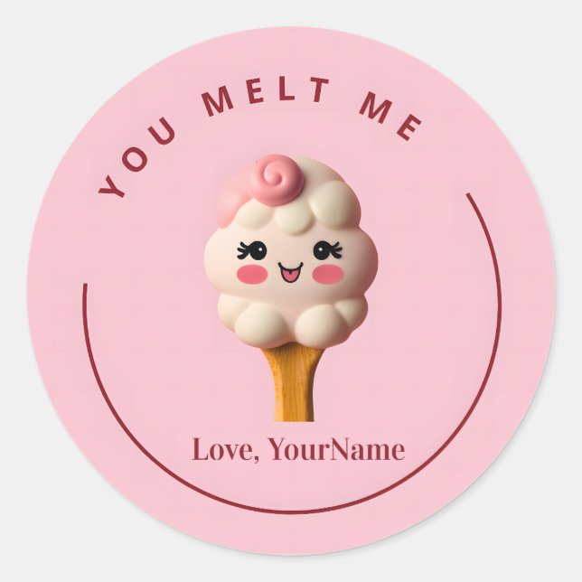 You Melt Me Cute Ice Cream Valentine Sticker (Devant)