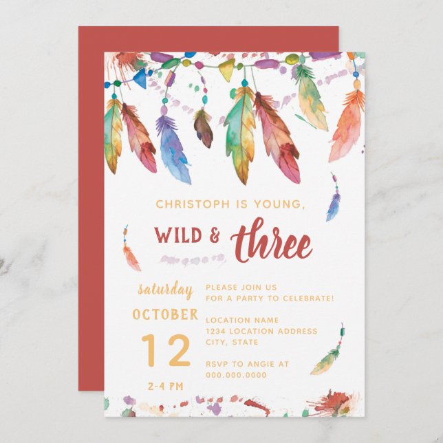 Young Wild and Three // Invitation d'anniversaire (Devant / Derrière)