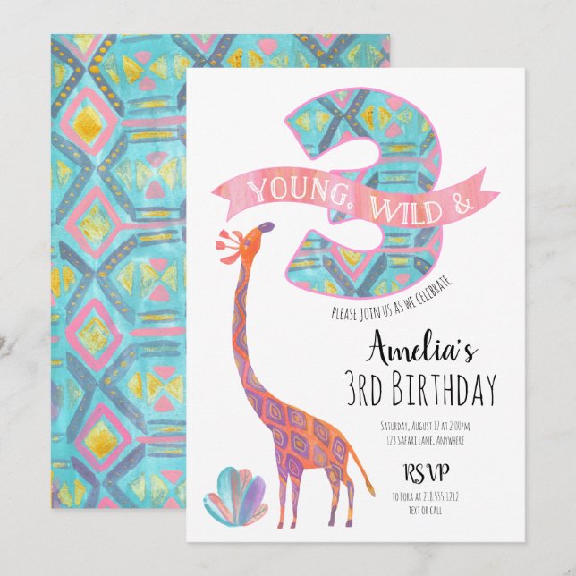 Young Wild et Three Birthday Invitation (Devant / Derrière)
