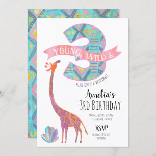 Young Wild et Three Birthday Invitation