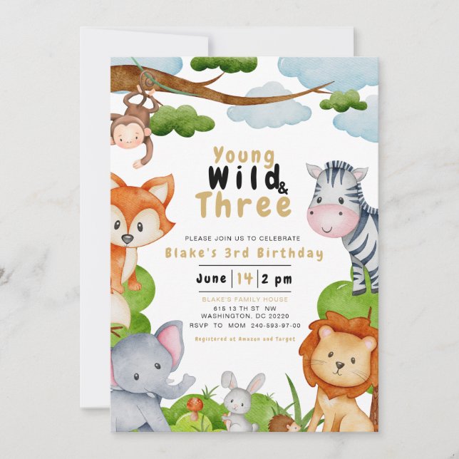 Young Wild et Three Third Birthday Invitation (Devant)