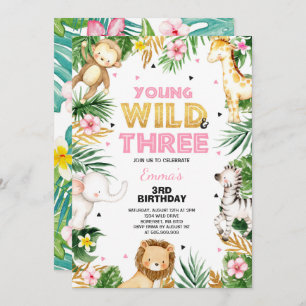Young Wild Et Trois Ans Invitation Safari Party