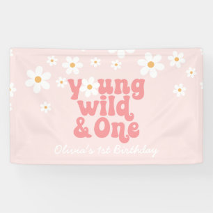 Young Wild One rétro Daisy Pink Bannière d'anniver
