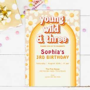 Young Wild & Three 3rd Birthday Invitation Boho
