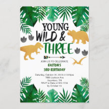 Young Wild & Three Dinosaur 3e Invitation d'annive