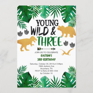 Young Wild & Three Dinosaur 3e Invitation d'annive
