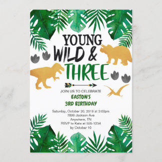 Young Wild & Three Dinosaur 3e Invitation d'annive