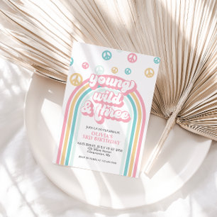 Young Wild Three Retro Summer Rainbow Invitation