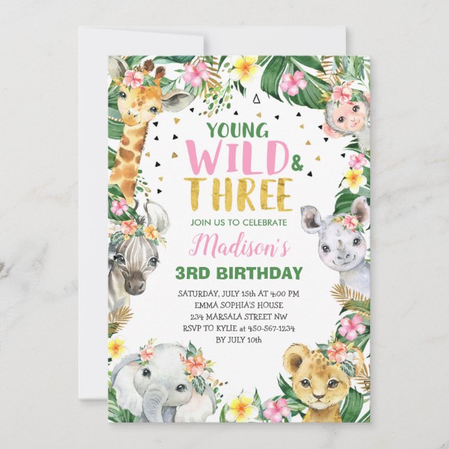 Young Wild & Three Safari Jungle Invitation Party (Devant)