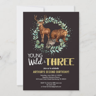 Young Wild Woodland Anniversaire Invitation Garçon