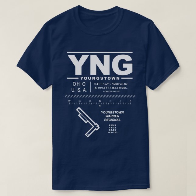 Youngstown Warren Airport YNG T-Shirt (Design devant)