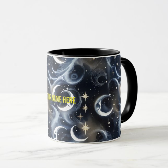 Your Name Mugs – Metallic Silver Moon Phase Luxury (Devant droit)