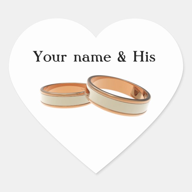 Your Names and Two Wedding Rings Heart Sticker (Devant)