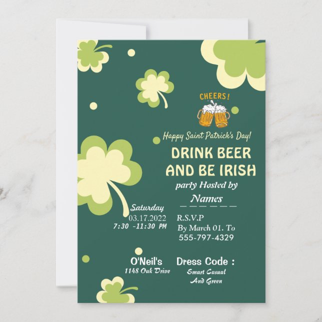 Your St. Patrick's Day party invitation card  (Devant)