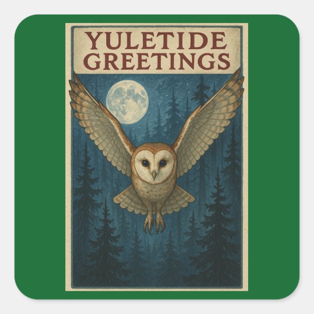 Yuletide Greetings Christmas Square Stickers (Devant)