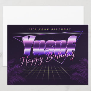 Yusuf Prénom lila retro Anniversaire de la carte