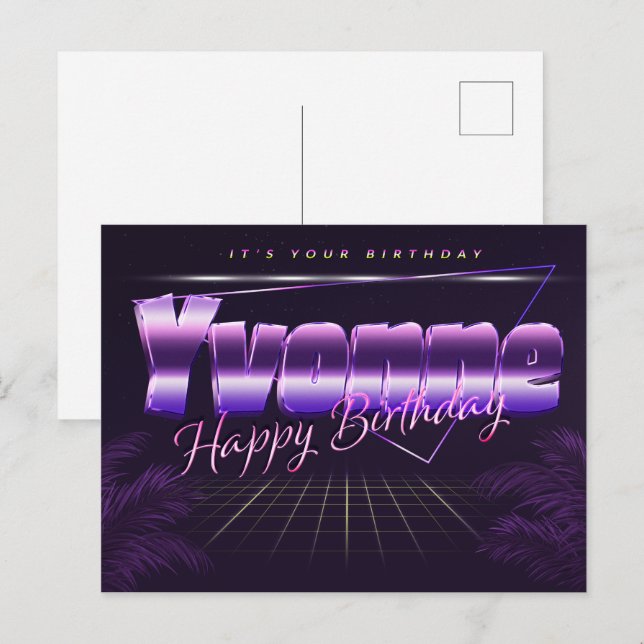 Yvonne Nom Prénom Anniversaire de la carte postale (Devant / Derrière)