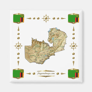 Zambia Map + Flags Aimant