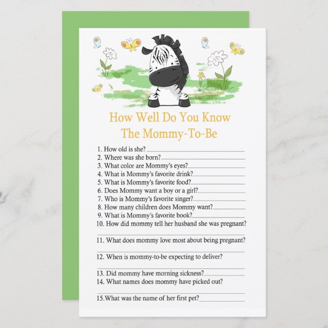 Zebra À quel point connaissez-vous la fête de bébé (Devant / Derrière)