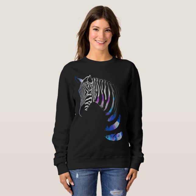 Zebra Animal Rayures Plumes, Sweatshirt Femme (Devant entier)